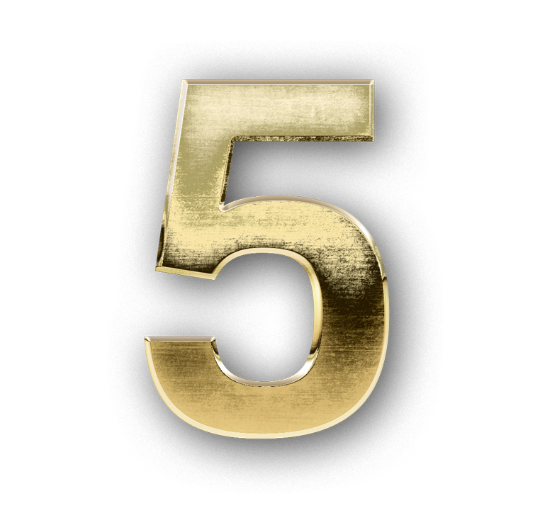 Number FIVE digit 5 gold 3D text typography PNG images free